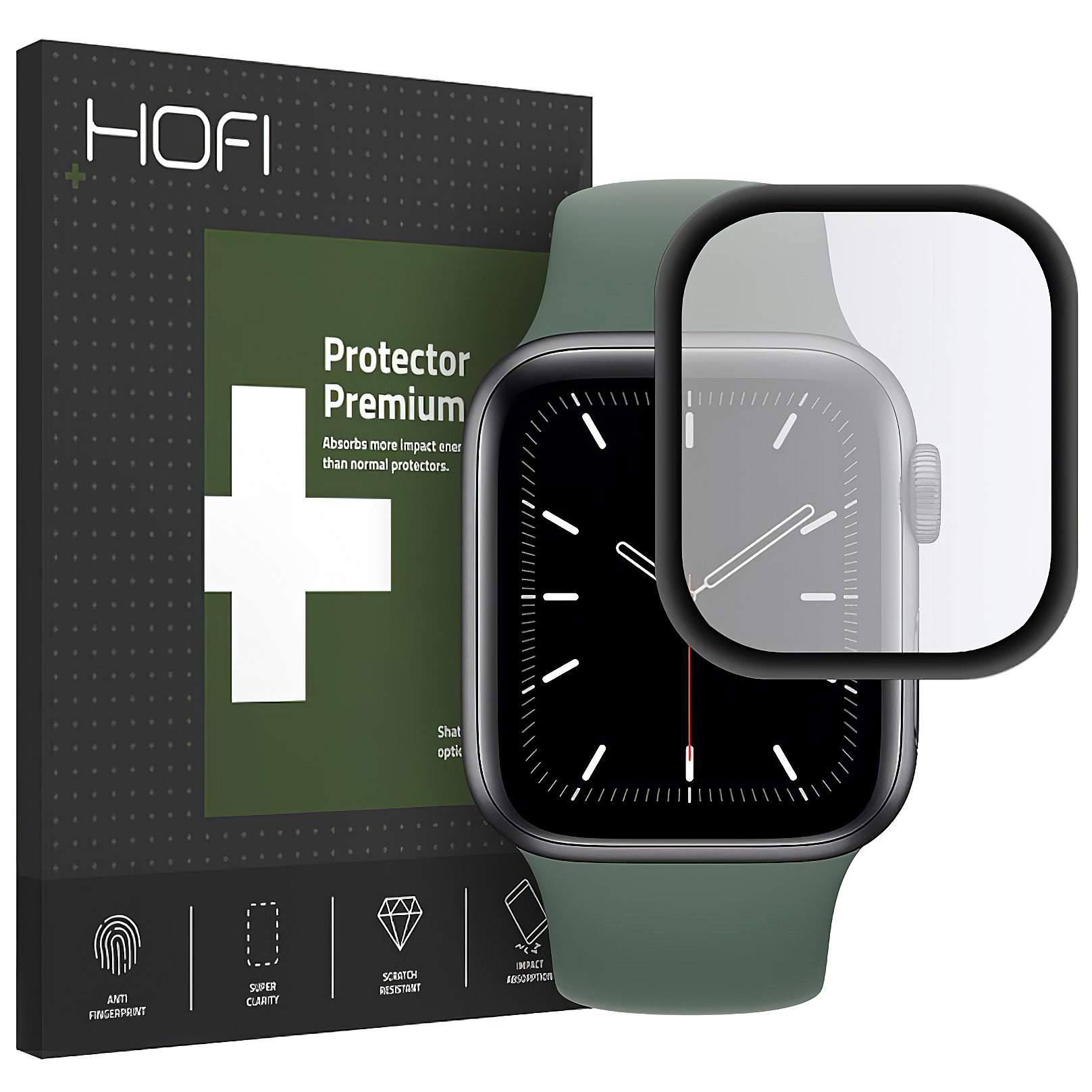 Folie Protectie Ecran HOFI pentru Apple Watch Series 6 44mm / Apple Watch Series SE 44mm / Apple Watch Series 4 44mm / Apple Watch Series 5 44mm, Sticla securizata, Hybrid 0.2mm, 7H, Neagra