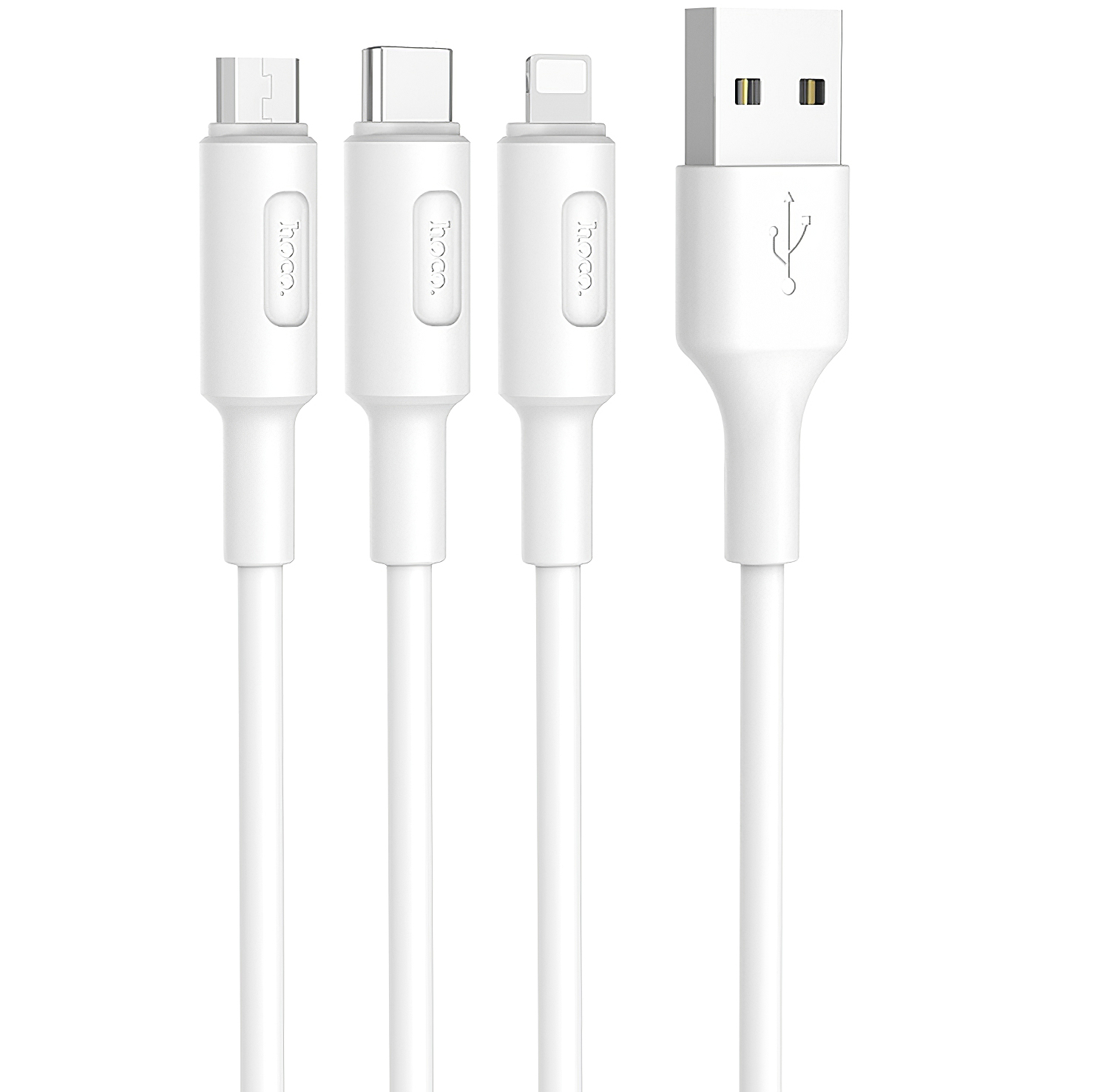 Cablu Date si Incarcare USB la Lightning - USB la MicroUSB - USB la USB Type-C HOCO 3in1 Soarer X25, 1 m, Alb