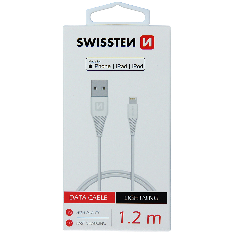 Cablu Date si Incarcare USB la Lightning Swissten, 1.2 m, Alb 