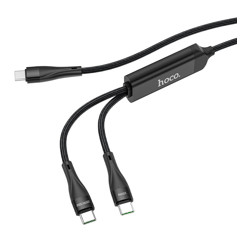 Cablu Date si Incarcare USB Type-C la USB Type-C / USB Type-C Hoco U102 Super, 1.2 m, 100W, 2in1, Negru 
