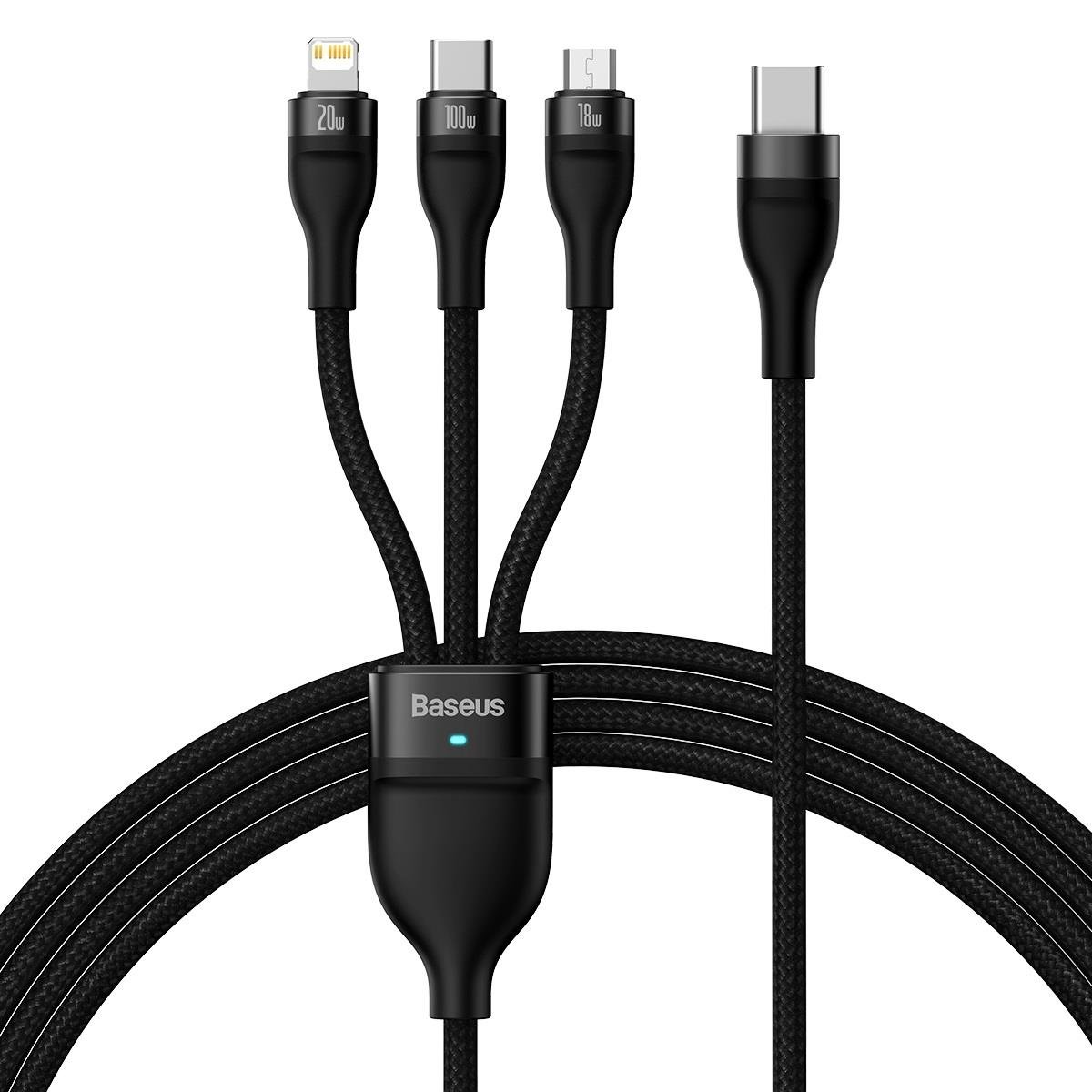 Cablu Date si Incarcare USB/ USB Type-C la Lightning / USB Type-C/ MicroUSB Baseus Flash Series 2, 1.5 m, Negru CASS030201 