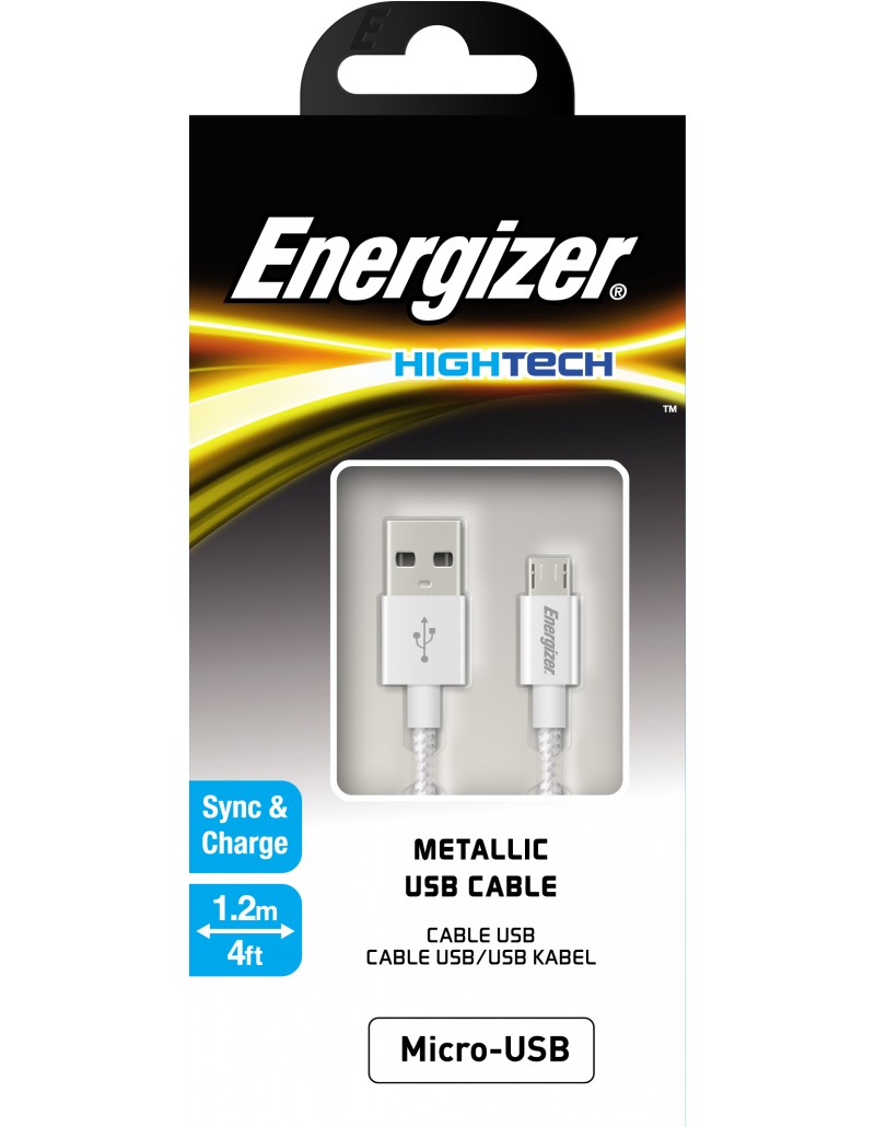 Cablu Date si Incarcare USB la MicroUSB Energizer Metallic, 1.2 m, Alb C13UBMCGWH4 