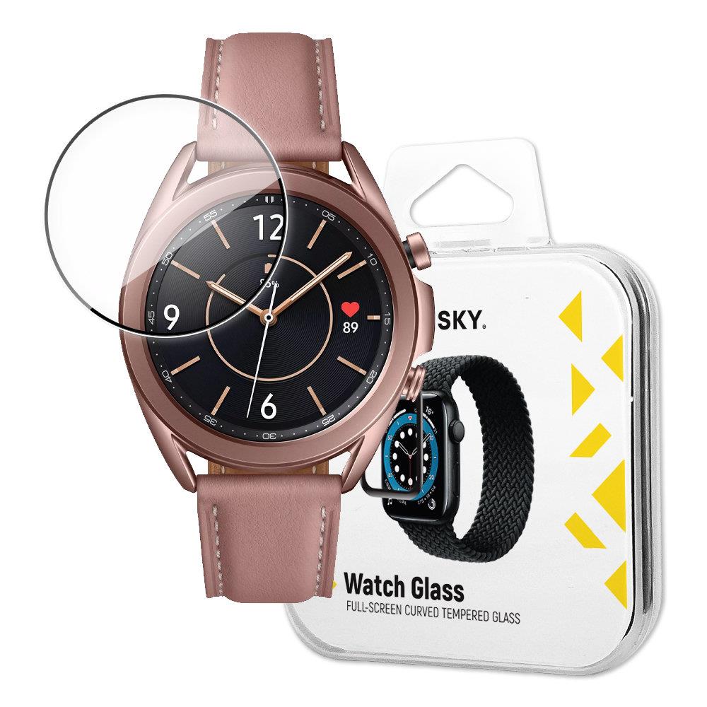 Folie Protectie Ecran WZK pentru Samsung Galaxy Watch3, 41mm, Sticla Flexibila, Full Face, Full Glue, Neagra 