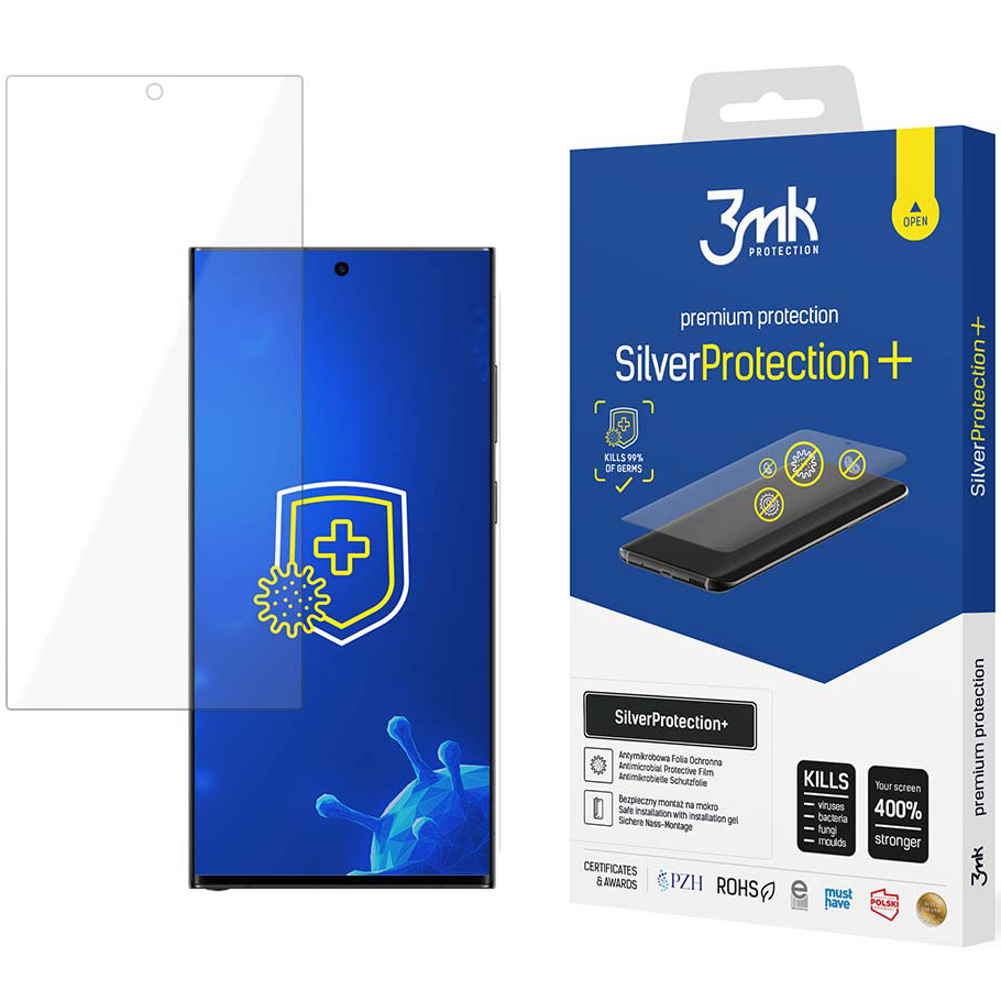 Folie Protectie Ecran 3MK Silver Protect+ pentru Samsung Galaxy S23 Ultra S918, Plastic, Full Glue, Transparenta 